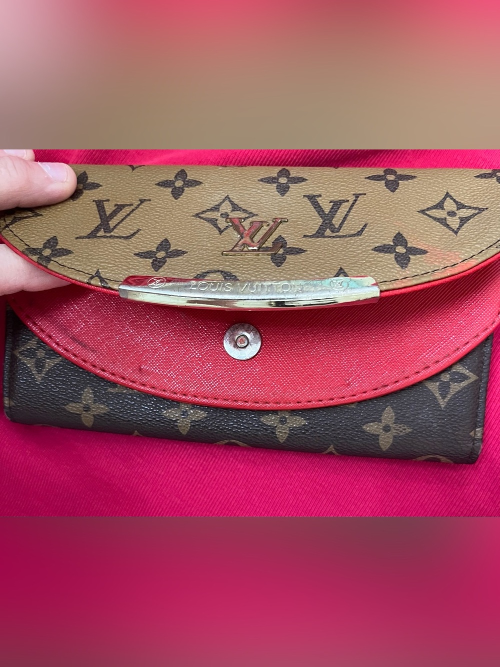 Monogram Canvas Card Holder &  wallet with Red Trim❤️ very nice piece